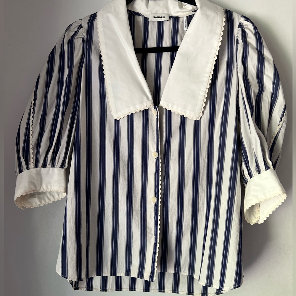 SANDRO striped button up with statement collar